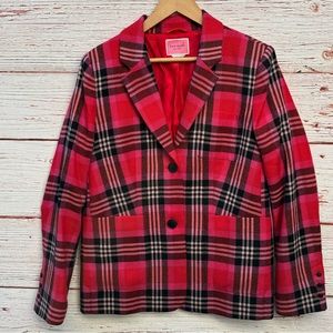 KATE SPADE Iconic Foliage Plaid Blazer in Heirloom Tomato Size 14
